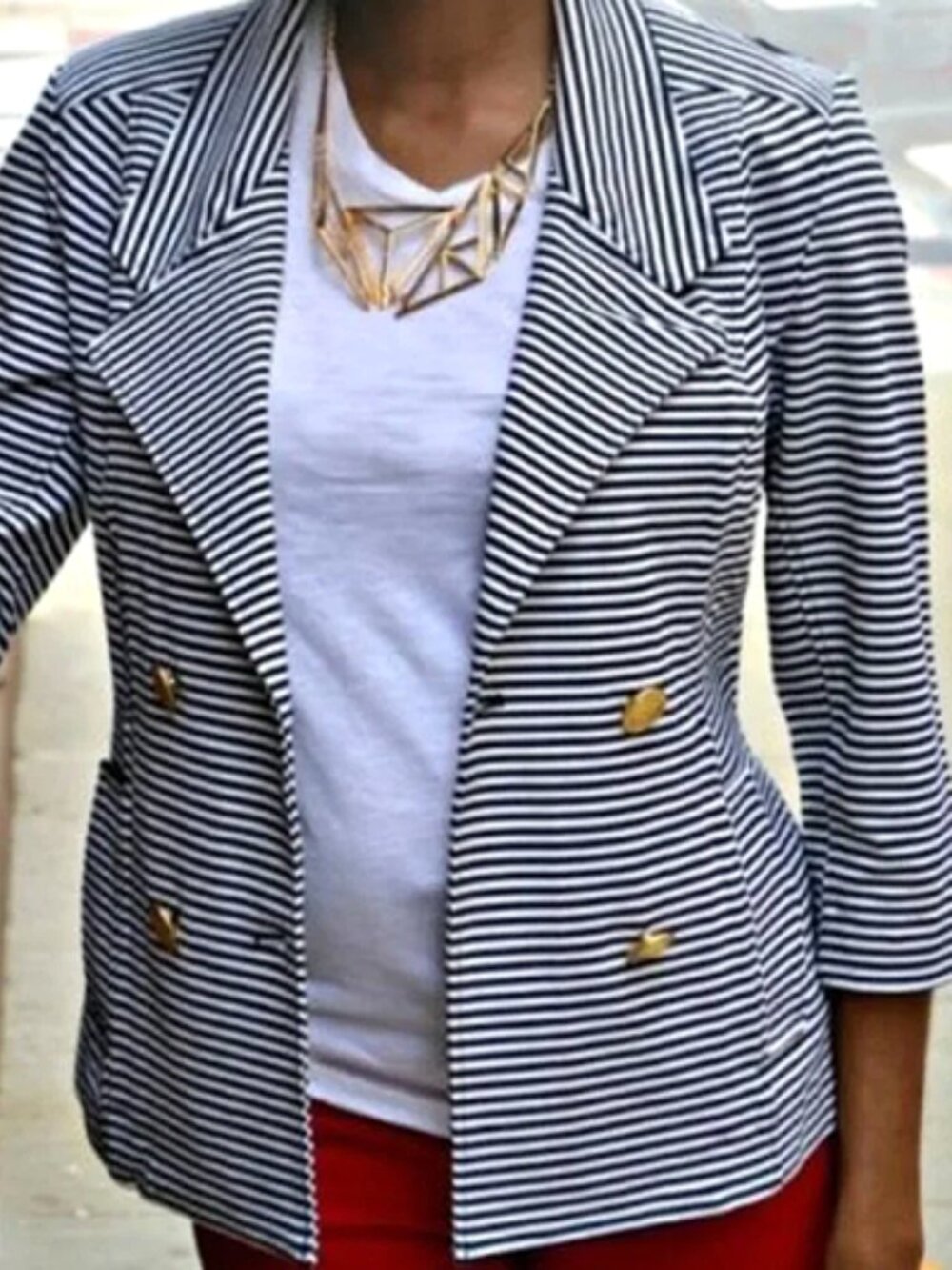 Cabi Striped Nautical Double Breasted Jacket size S